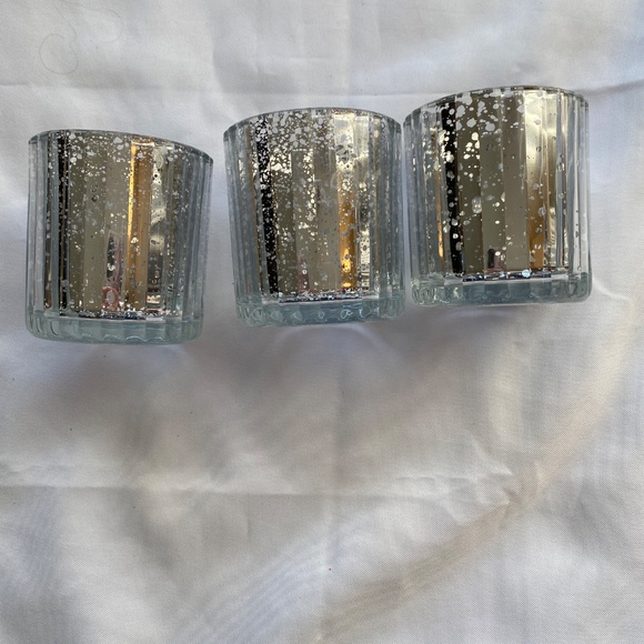 3 Piece silver with speckle Glass Votive Candle Holders - Picture 5 of 6